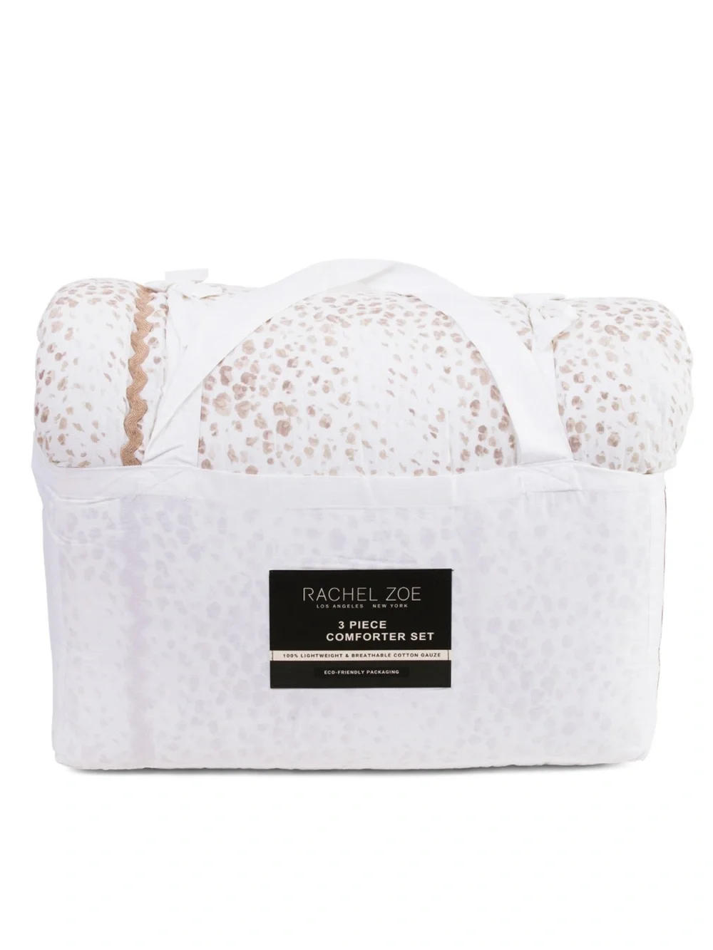 Rachel Zoe White and Tan 3-Piece cotton gauze leopard comforter set